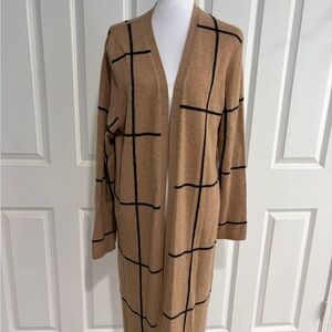 Women's Cashmere Tan Plaid Sweater Cardigan